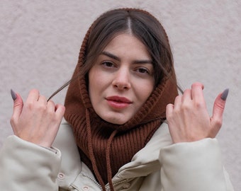 Merino Wool Knitted Hood: Warm Winter Cowl Neck Warmer