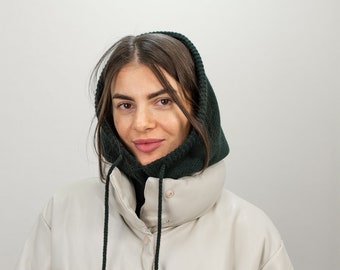 Capuche tricotée en laine mérinos, casque chaud à capuche en laine pour femmes, capuche d'hiver, cache-cou