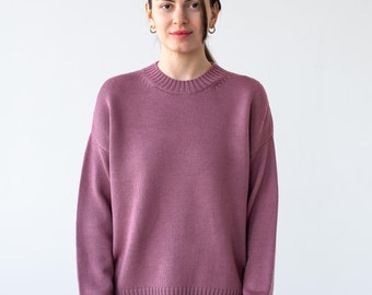 Antique Pink Merino Wool Sweater: Women's Crew Neck Knit