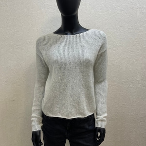 White chunky mesh mohair sweater, Minimalistic knit fuzzy sweater, transparent see through sweater