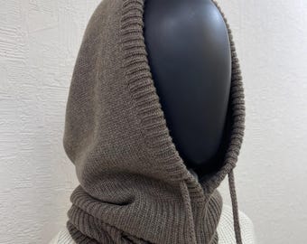 Walnut merino wool knitted hood - Warm women hood helmet neck warmer