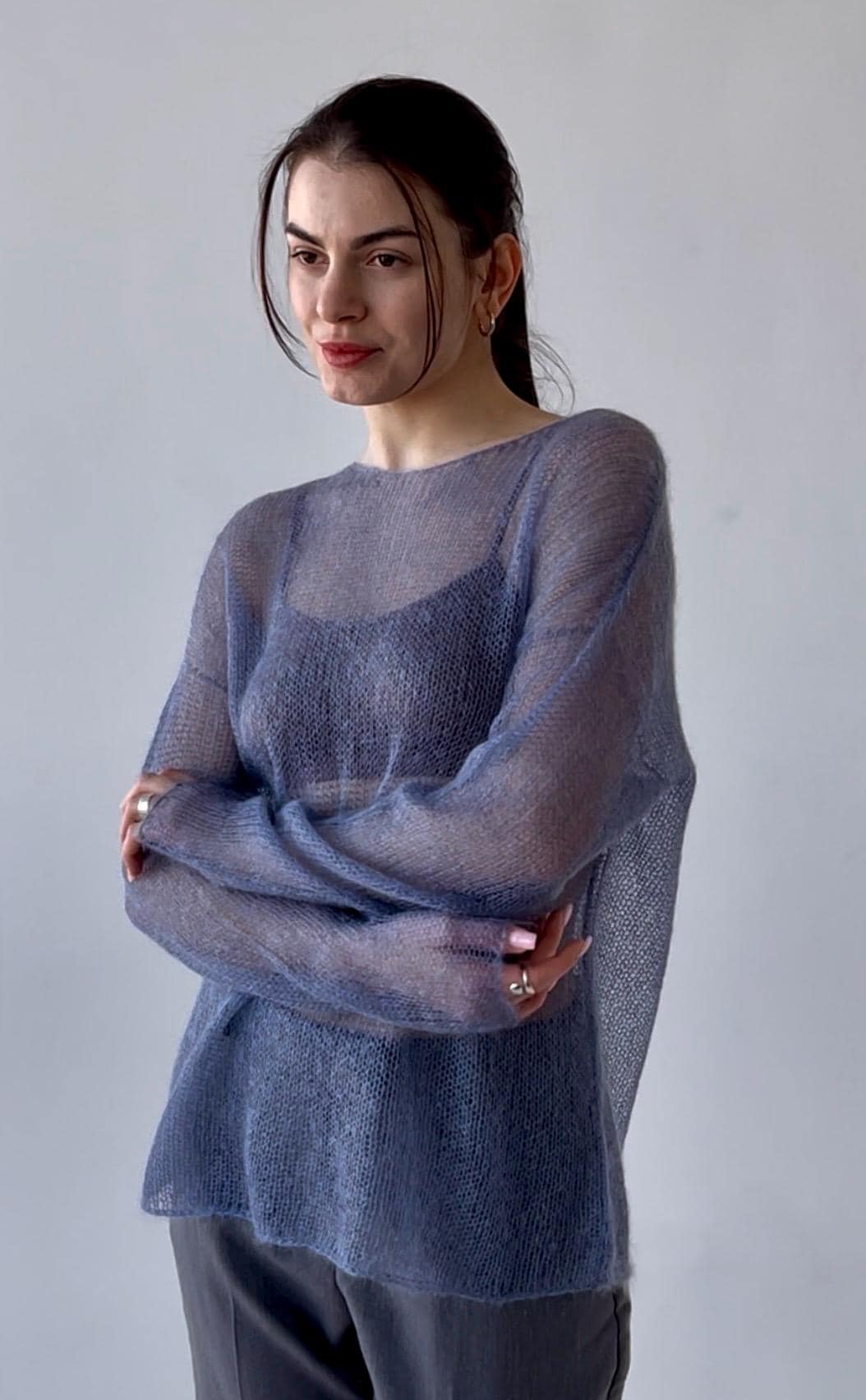 URU 19AW キッドモヘア ニット セーター グレー シースルーモヘア