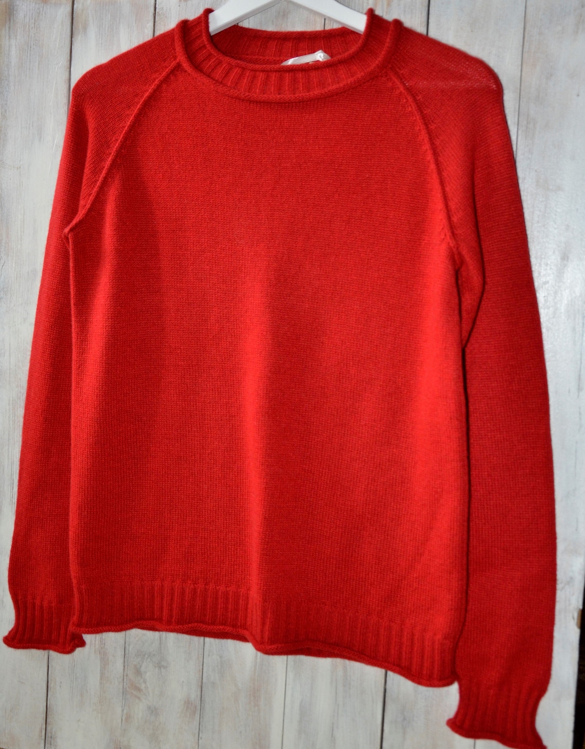 Red basic sweater crew neck cashmere raglan sweater for women | Etsy