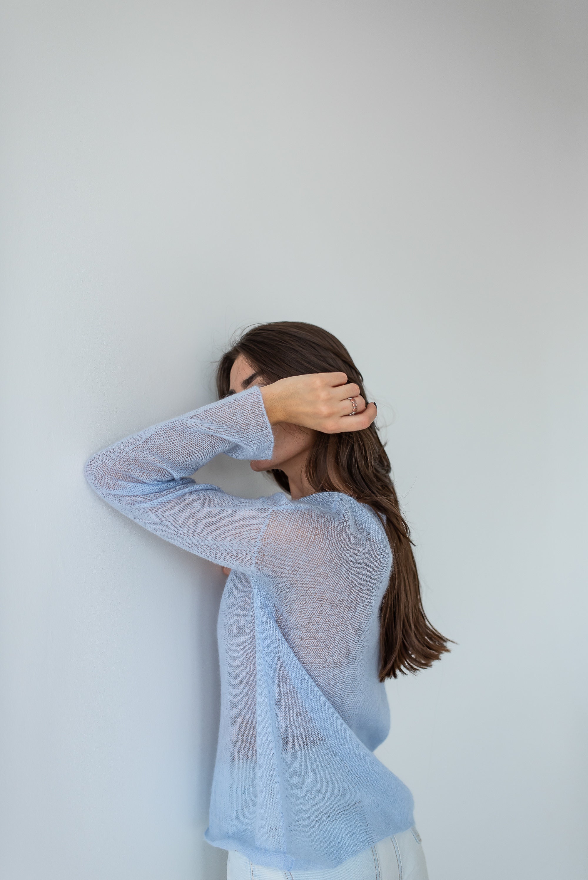 Light Blue Mohair Sexy Sweater Minimalistic Thin Vneck Fuzzy Etsy