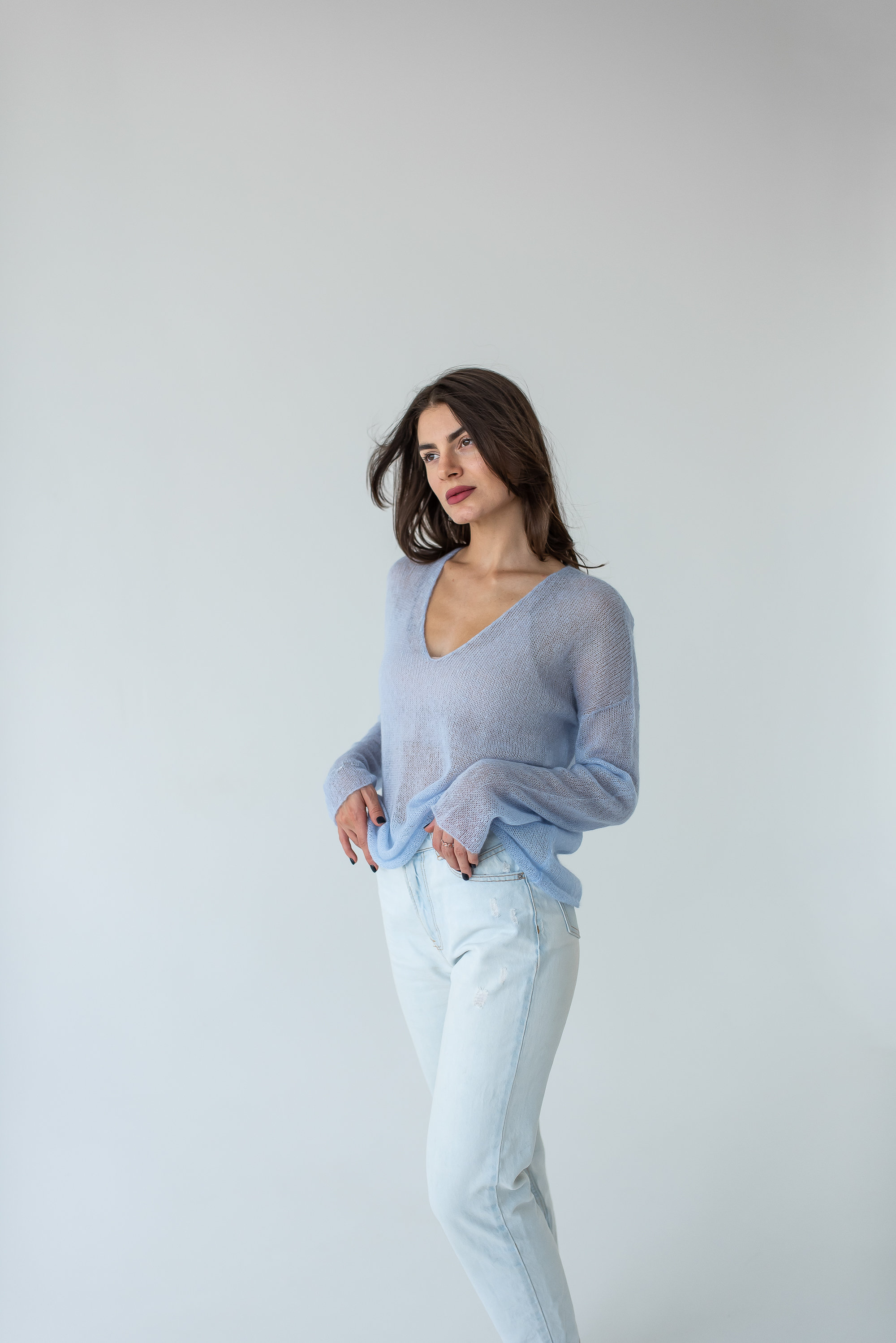 Light Blue Mohair Sexy Sweater Minimalistic Thin Vneck Fuzzy Etsy