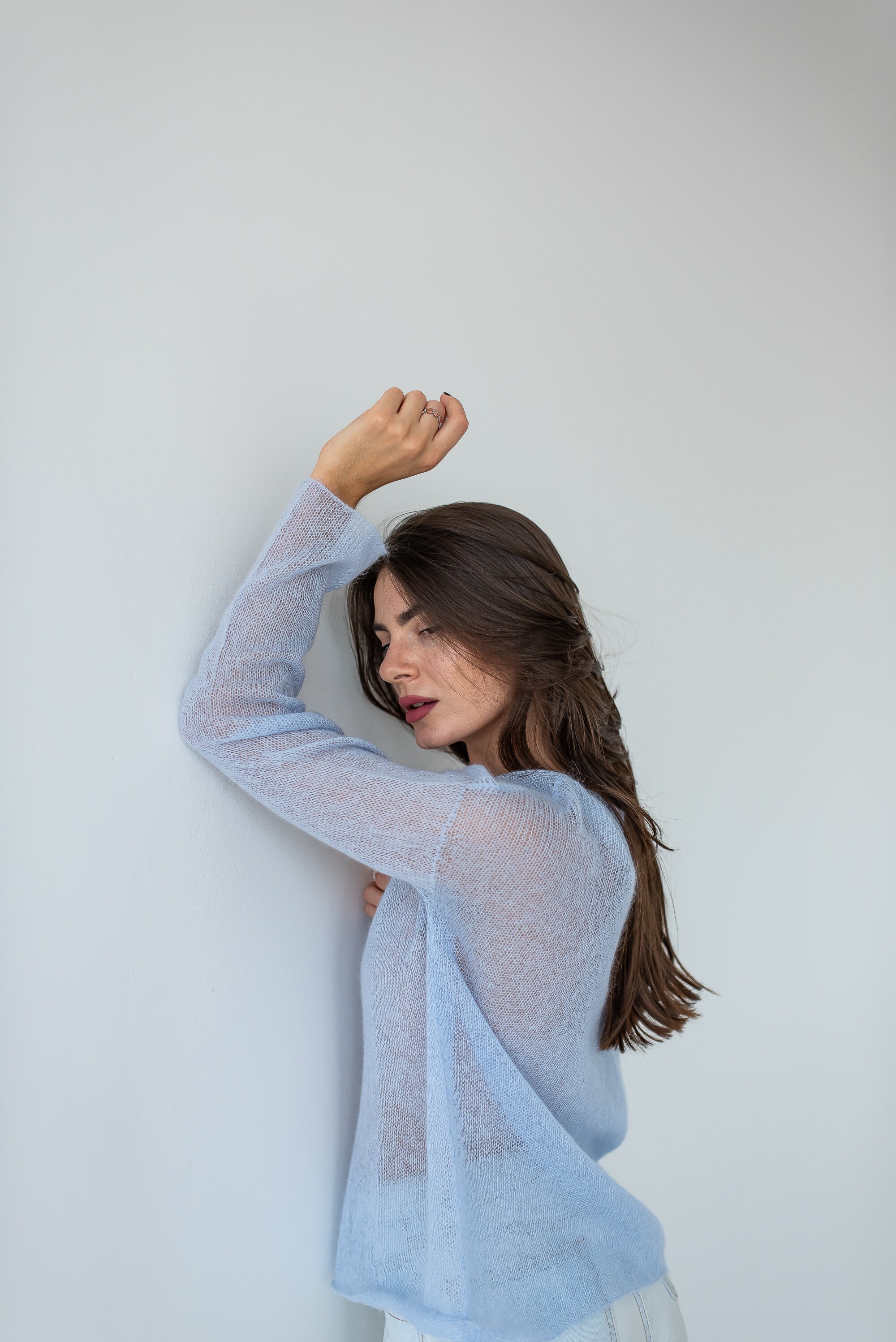 Light Blue Mohair Sexy Sweater Minimalistic Thin Vneck Fuzzy Etsy