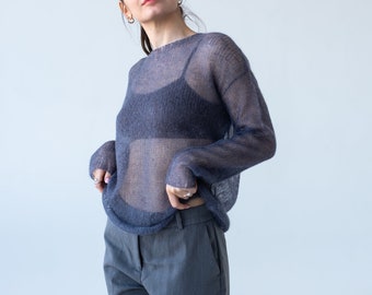 Needles mohair boat neck sweaterモヘアニット Loose Fit Mohair Boat-neck Bridal Sweater, Loose Knit Tunic