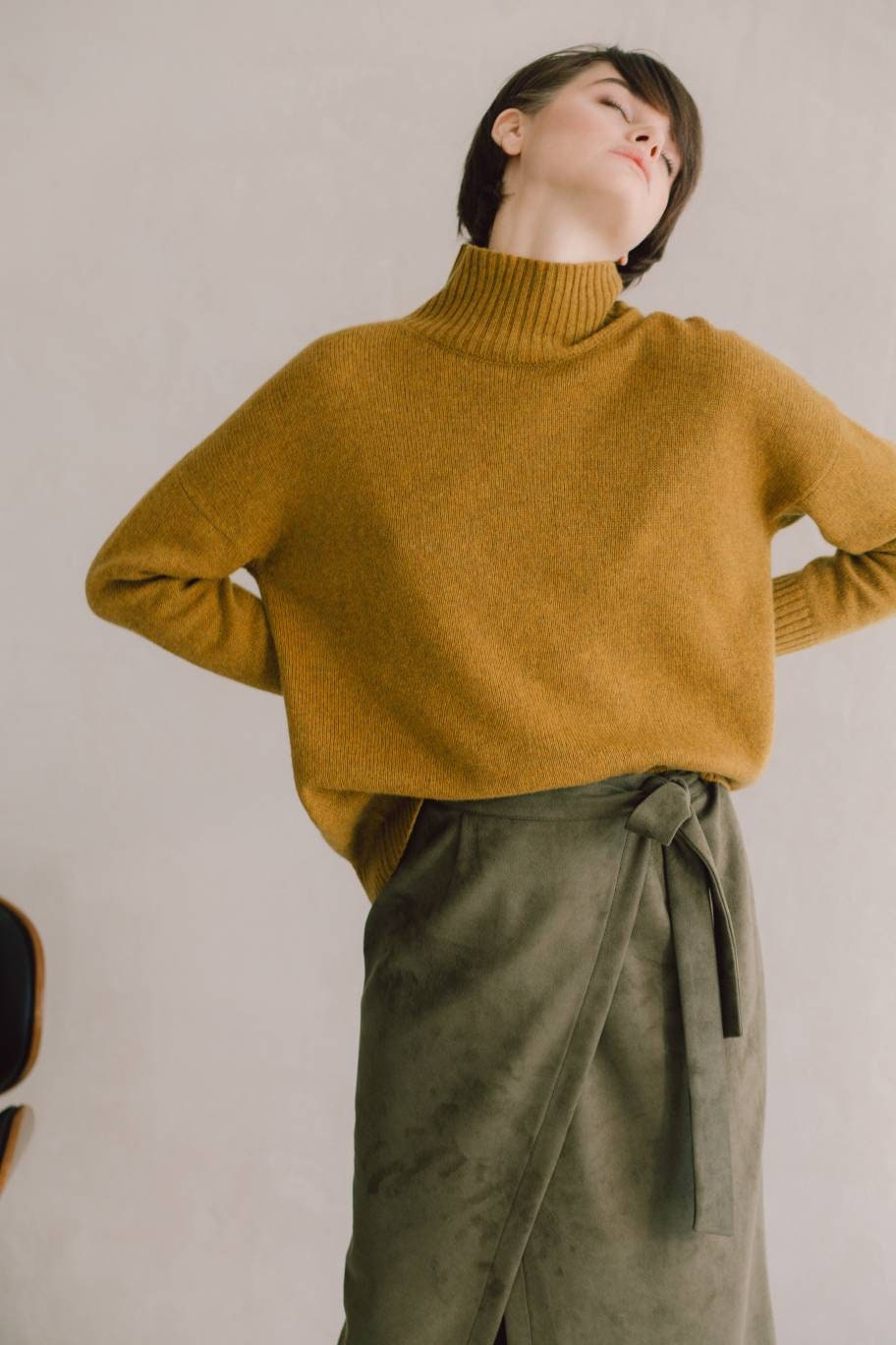 Mustard pure cashmere sweater for women Minimalist khaki Etsy