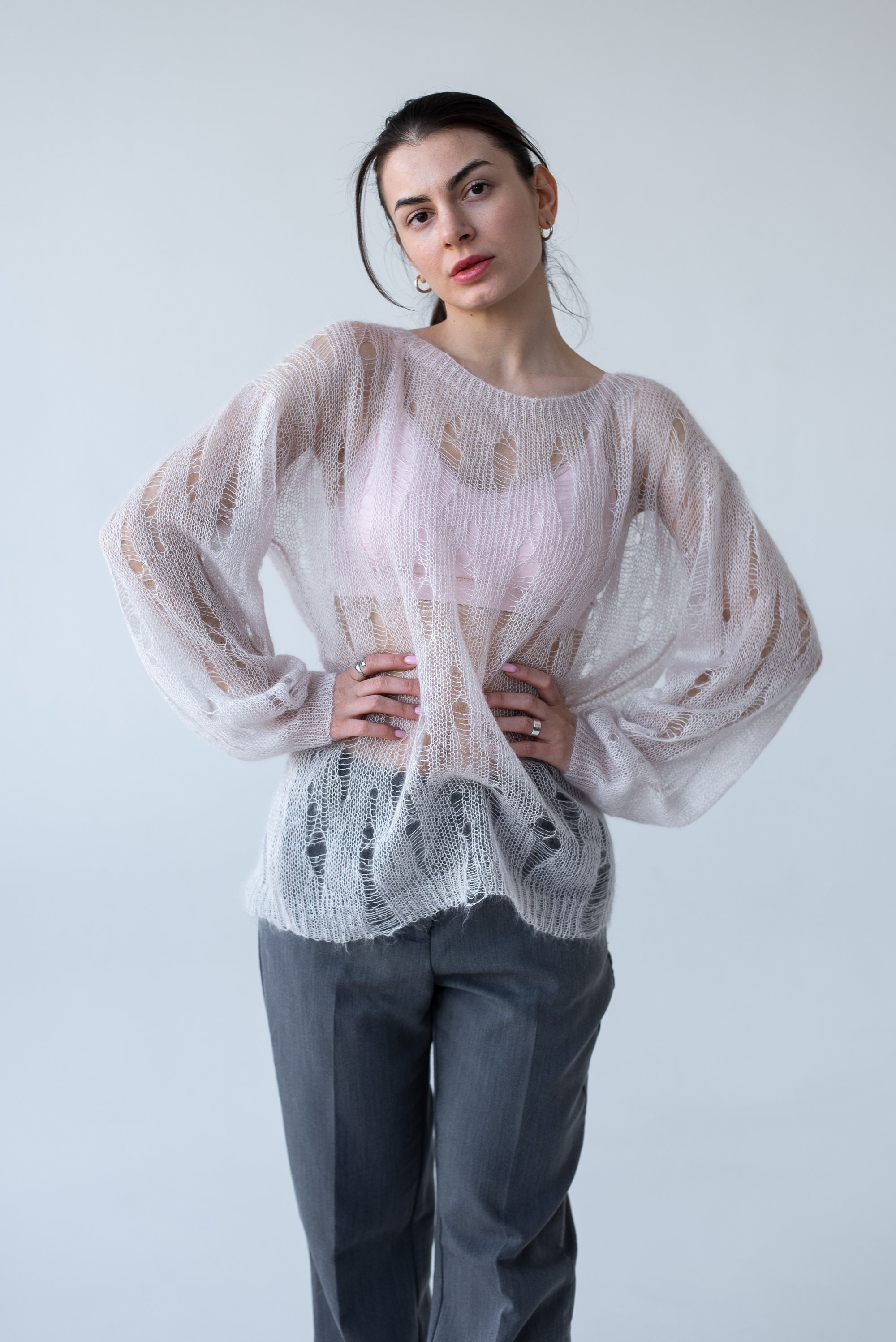 ♡*様 正規品 Sheer loose knit tops Distressed Silk Mohair Sweater: Loose Knit See Through Pullover - Etsy