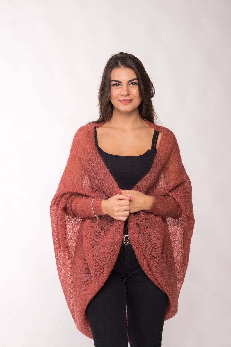 Light mohair cocoon cardigan, Oversize knit mohair wrap image 1