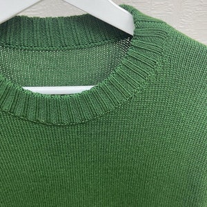 Green merino wool sweater for women, Stylish casual loose knit crew neck sweater image 7