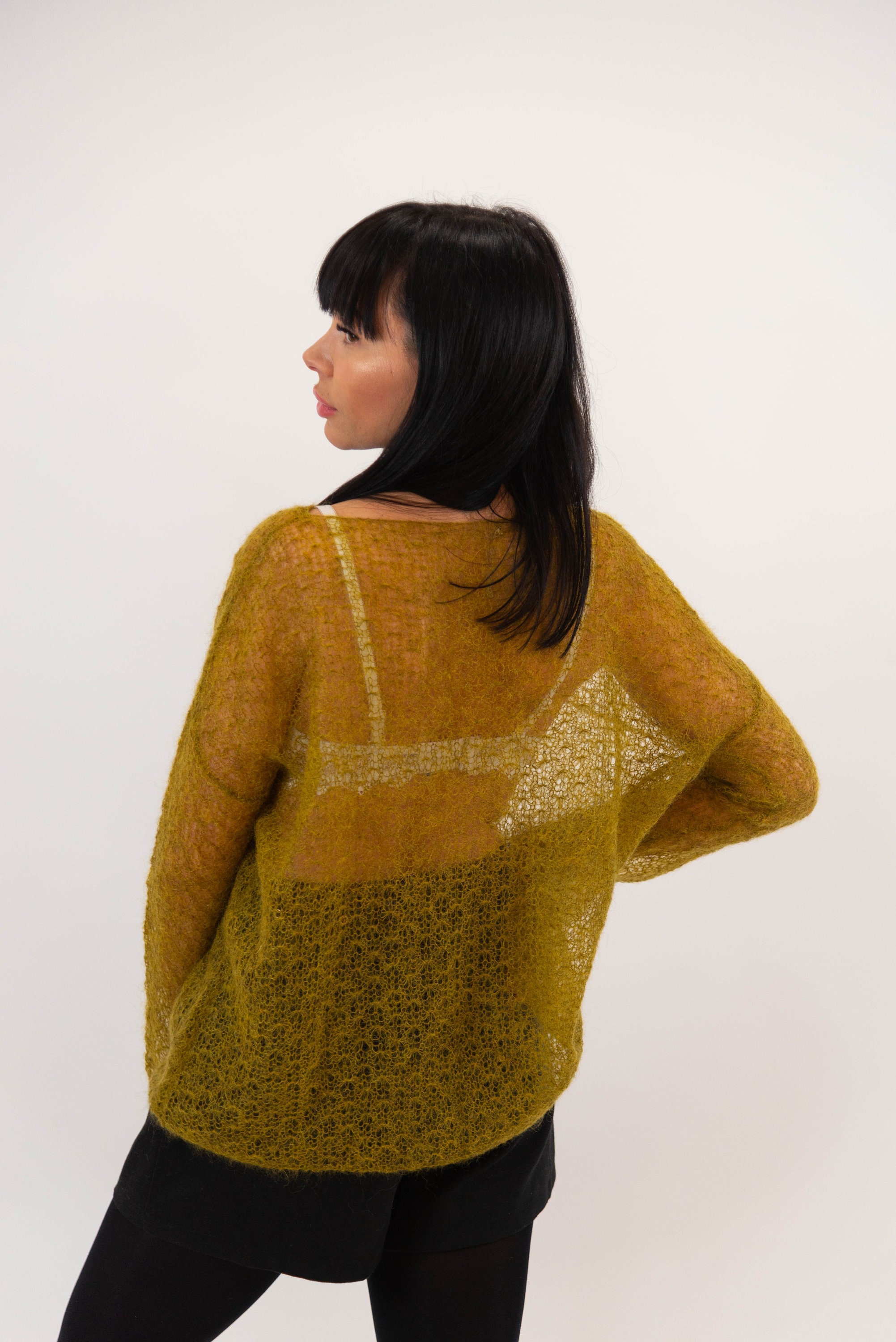 トップス Dullard Mohair Knit Sweater Olive Olive Green Mohair Sweater: Lightweight See-through Knit - Etsy