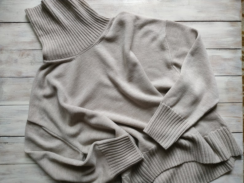 Suéter de gran tamaño de lana merino, cuello alto de lana cálido de terracota, suéter cálido minimalista para mujeres imagen 9