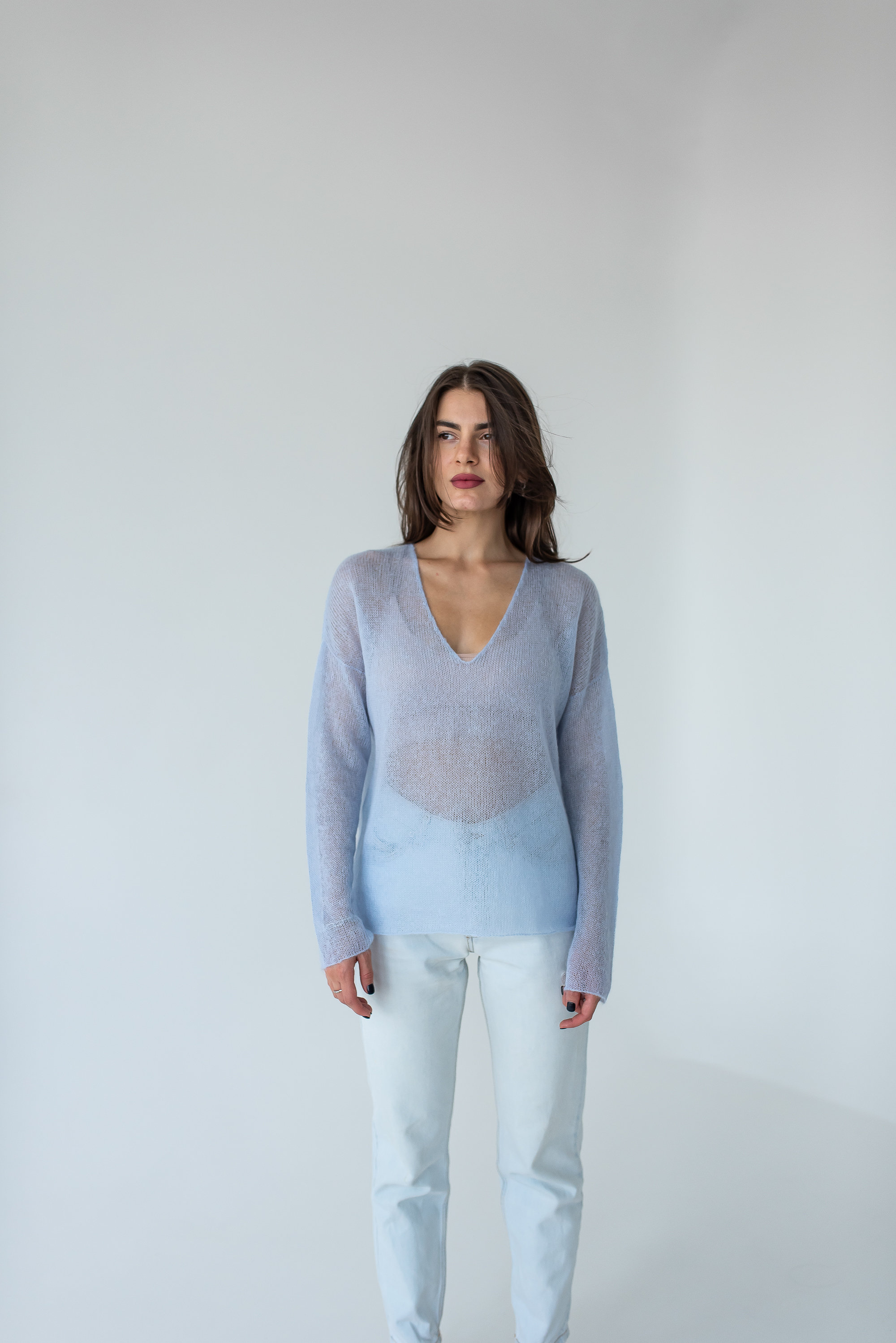 Light Blue Mohair Sexy Sweater Minimalistic Thin Vneck Fuzzy Etsy