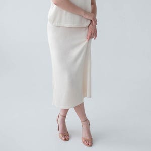 Ivory cream midi skirt, Minimalist pure silk skirt, Summer knit skirt for women, Silk jersey knit skirt, Minimalist natural silk midi skirt