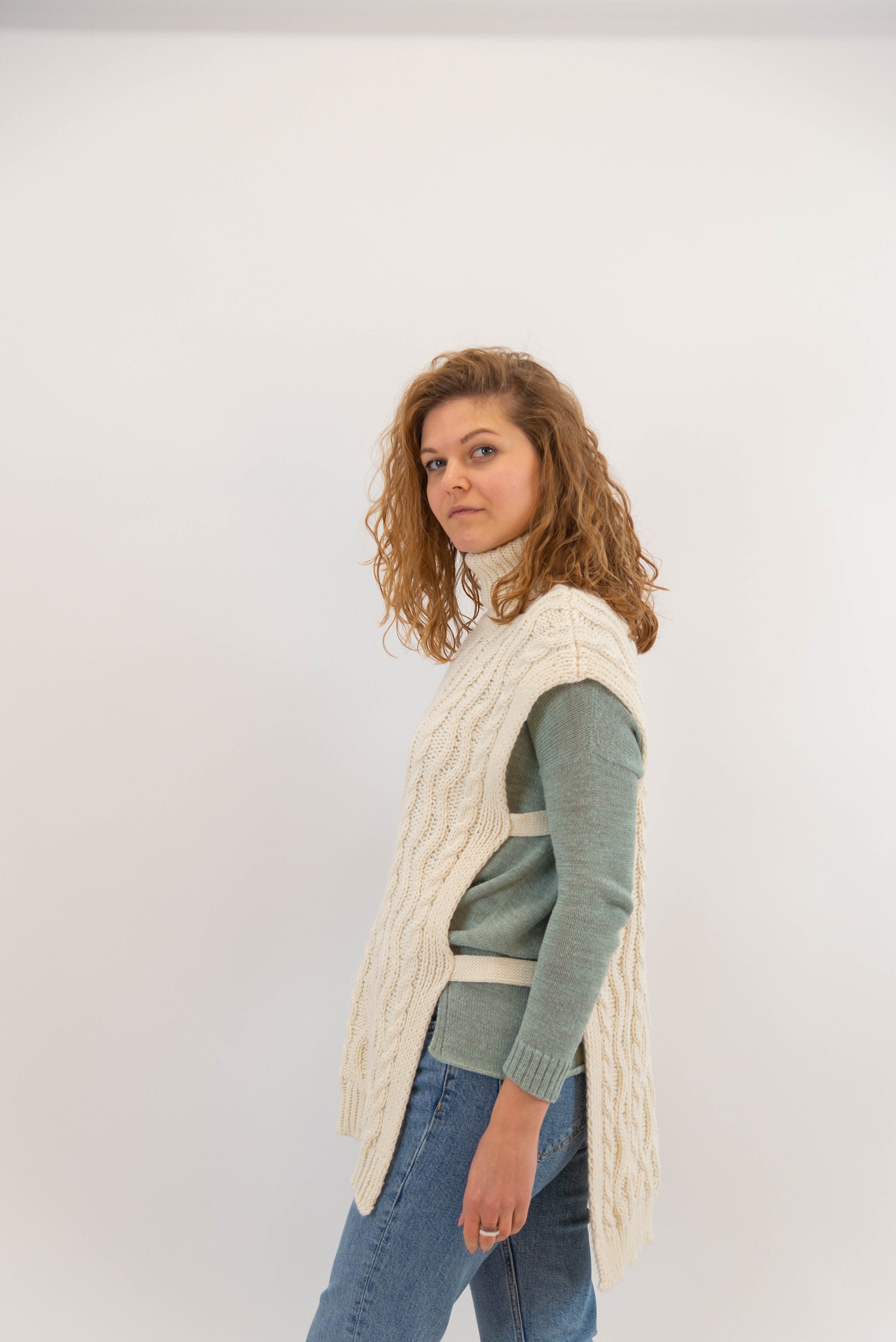 Knit vest turtleneck cable knit sweater vest women Etsy