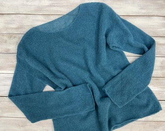 Aquamarin Mohair Pullover: Schiere Türkiser Strickpullover