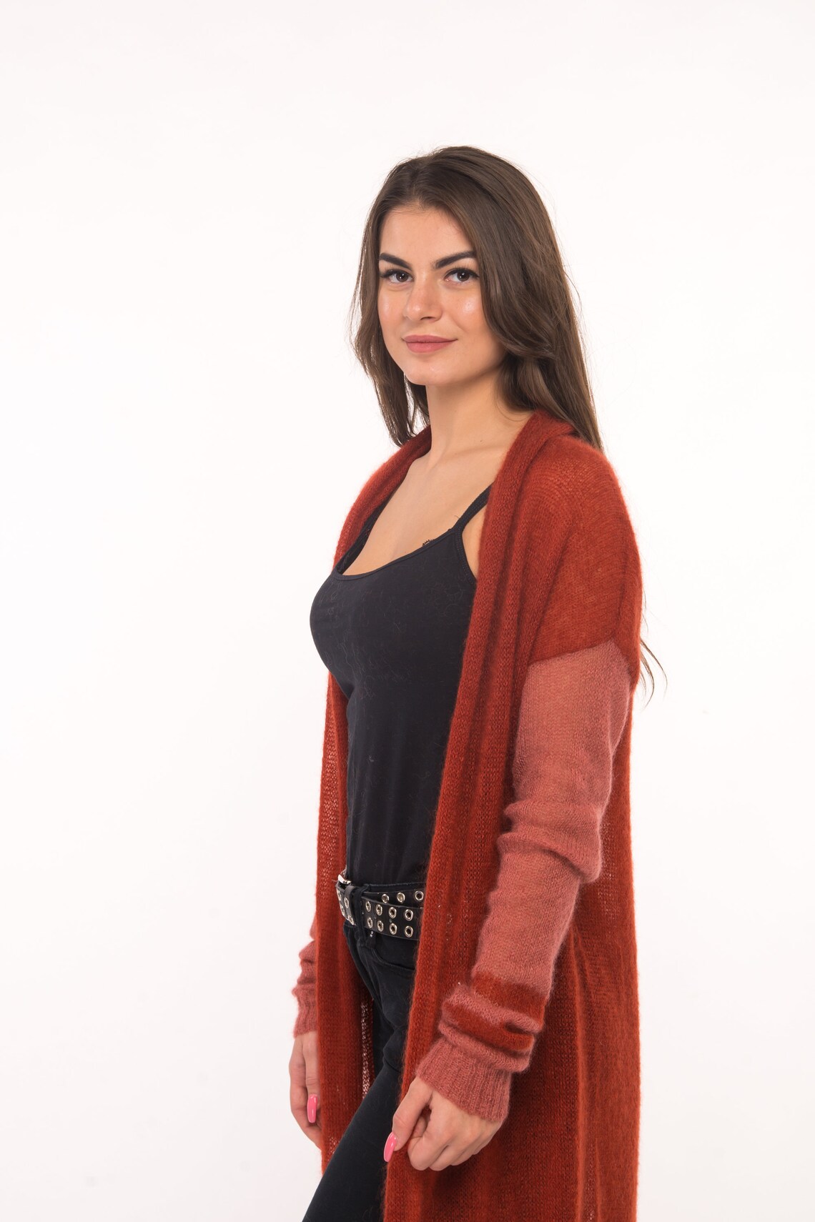 copper colored cardigan