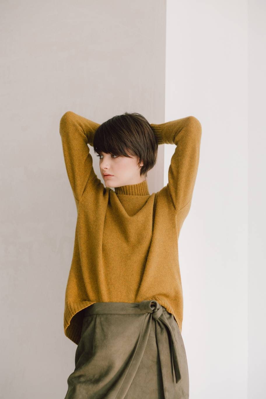 Mustard pure cashmere sweater for women Minimalist khaki Etsy