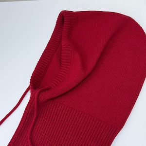 Capucha de lana merino tejida, gorro de lana cálido para mujer, capucha de invierno, calentador de cuello 16 Deep red