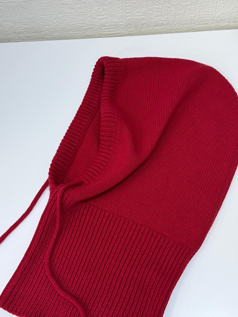 Capucha de lana merino tejida, gorro de lana cálido para mujer, capucha de invierno, calentador de cuello 16 Deep red