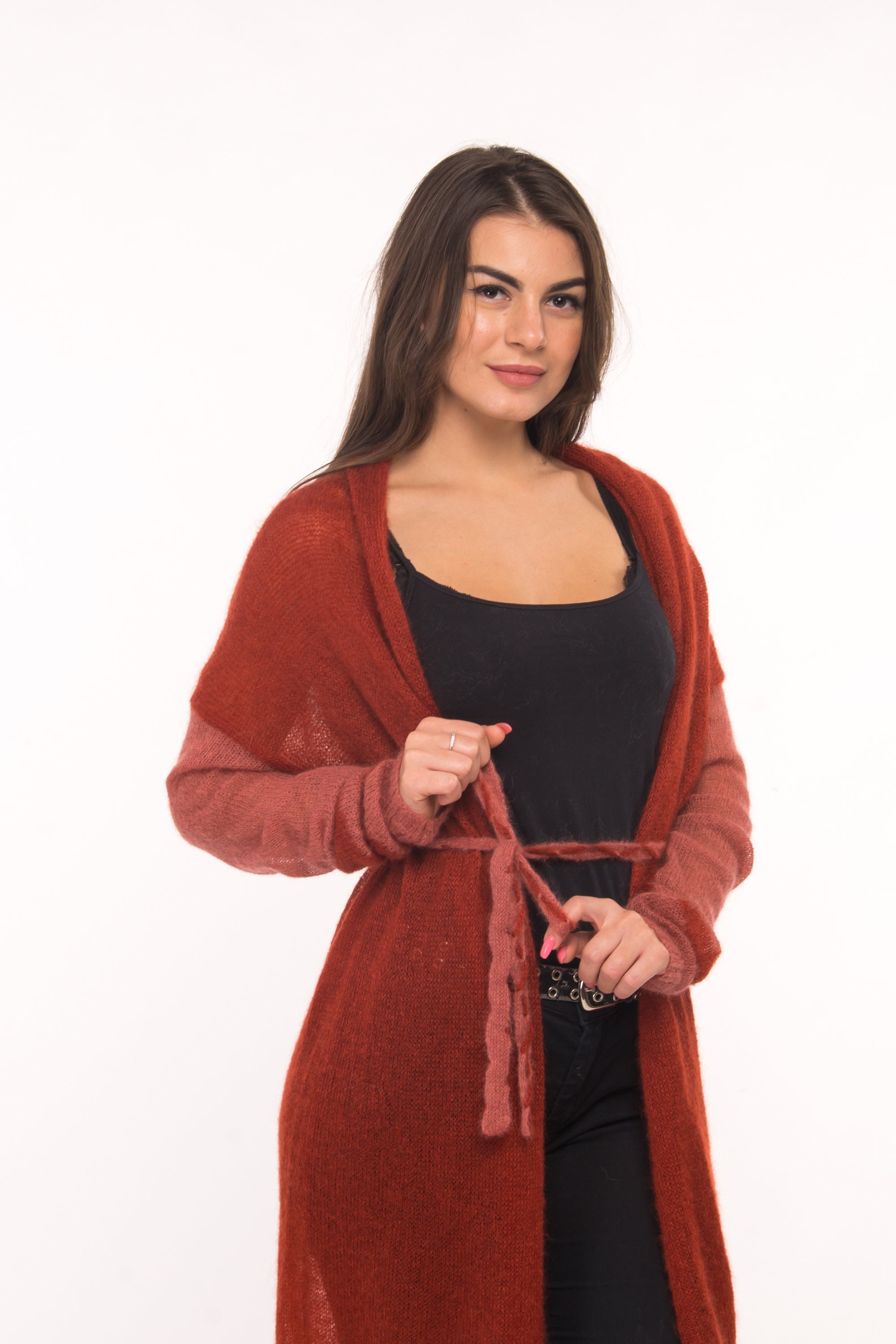 copper colored cardigan