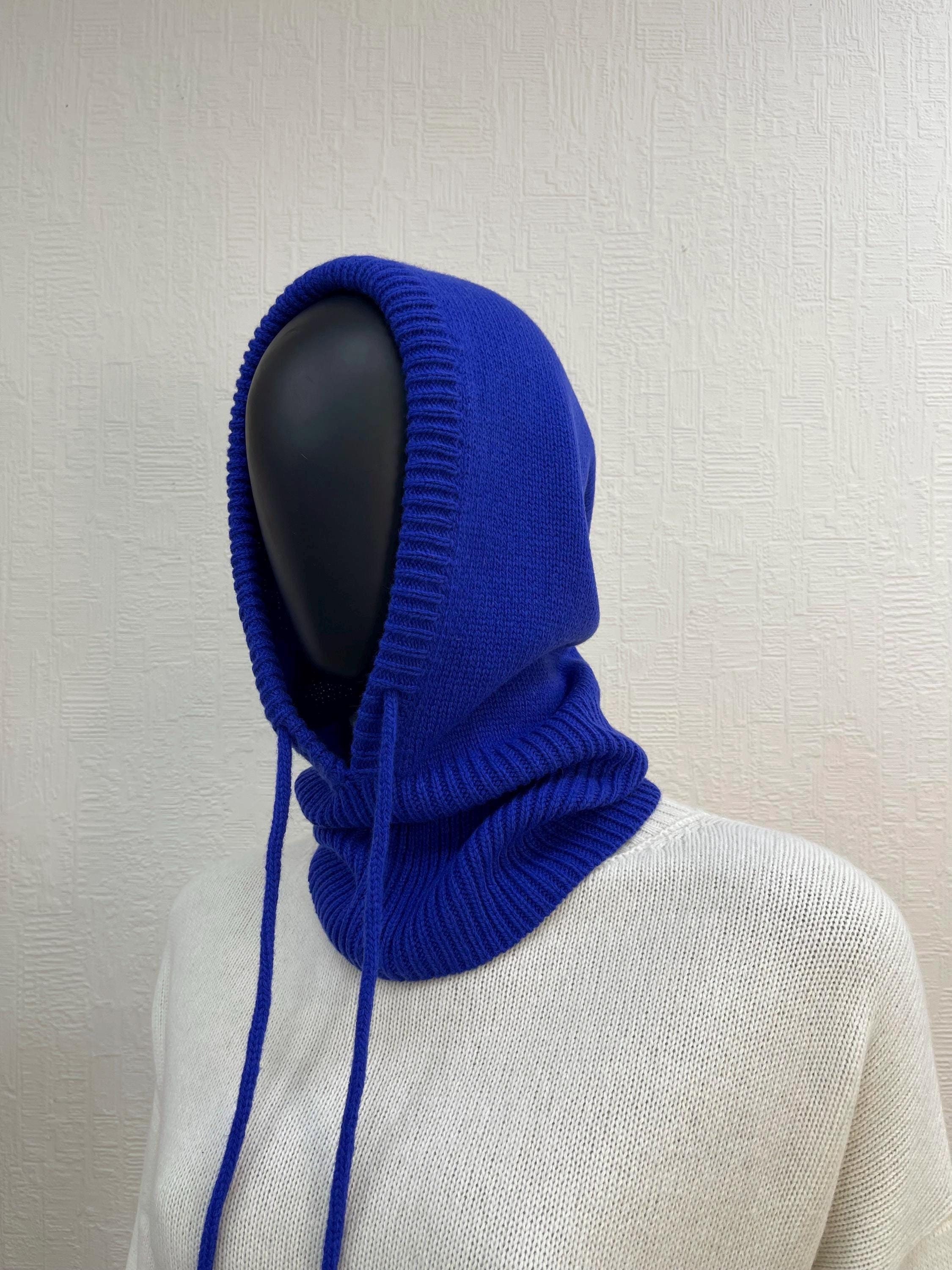 Echo Design Blue Waffle Wool Knit Fleece Lined Hood Balaclava, One Size Woolly Waffle Balaclava - Westknits main image 4