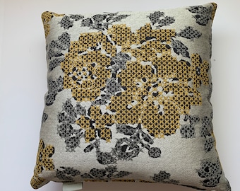 Beige, Mustard And  Black Print pillow cover 20x20, upholstery grade fabric