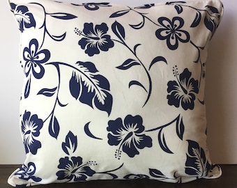 Double sided White Navy blue Floral Pillow cover 20x20