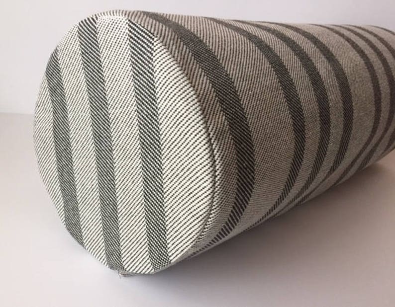 Striped Bolster Pillow Cover, Dark Gray and Light Gray, 8x22 Inches, High Quality Upholstery