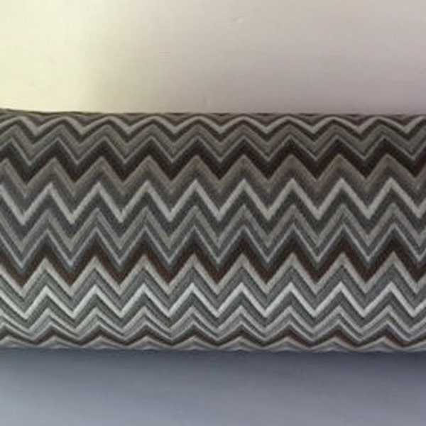 Zig Zag Print bolster pillow cover  beige, brown,  dark gray and light gray, 8x20 inches   Velvet upholstery grade fabric