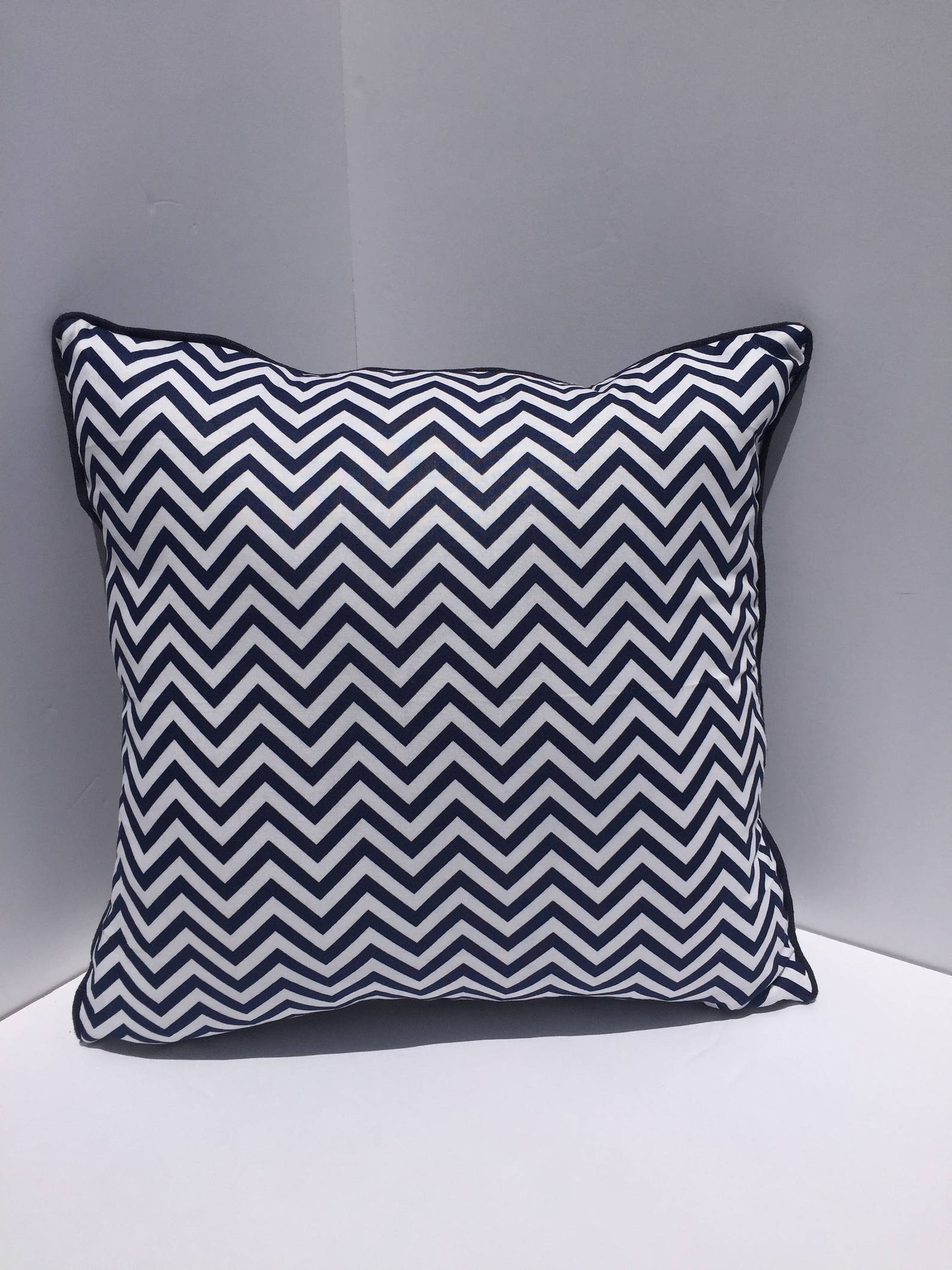 Navy Blue and White Pillow Cover With Anchors and Chevron Etsy