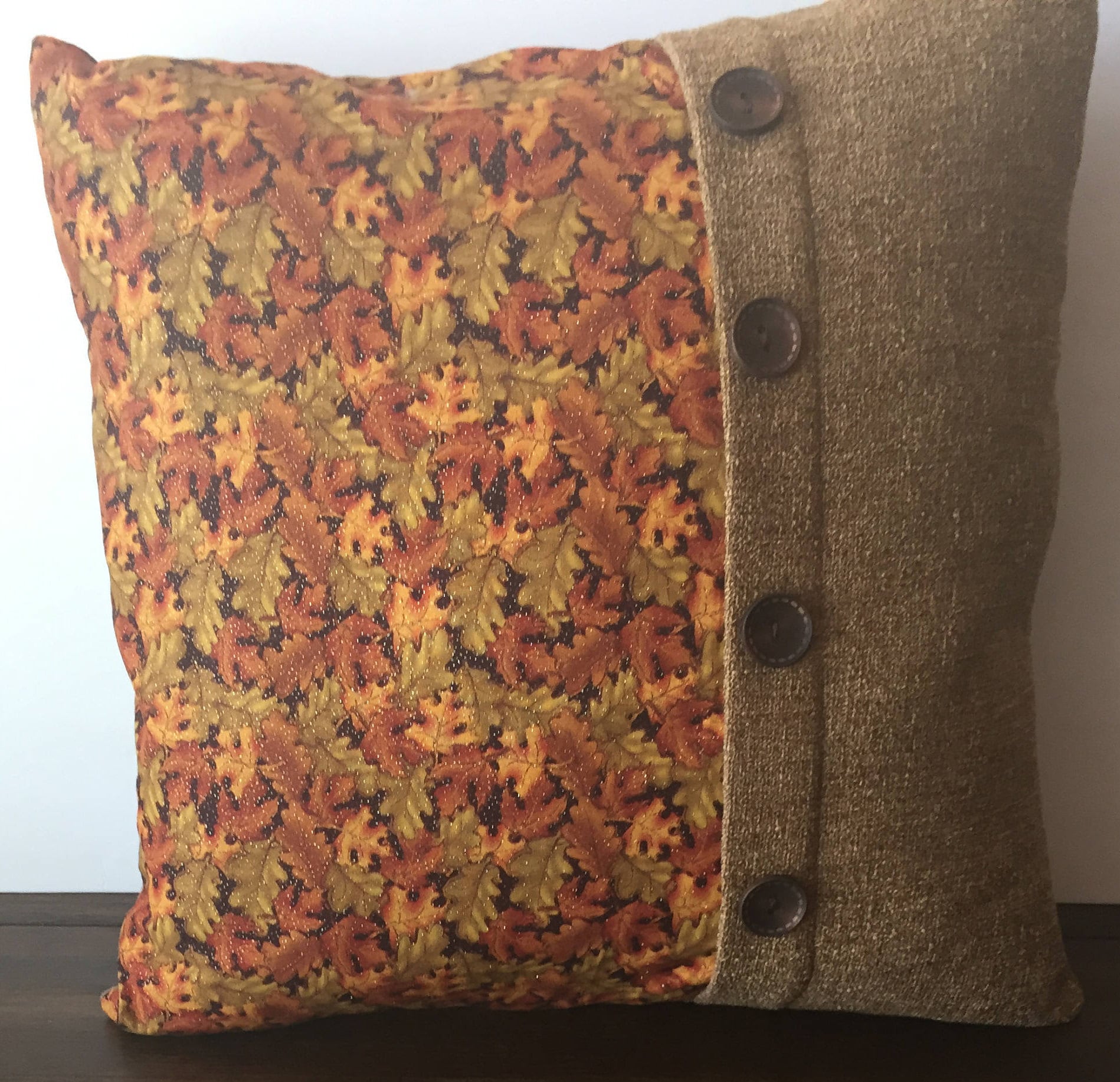 Twotone pillow cover half tan/brown with orange green and Etsy.de