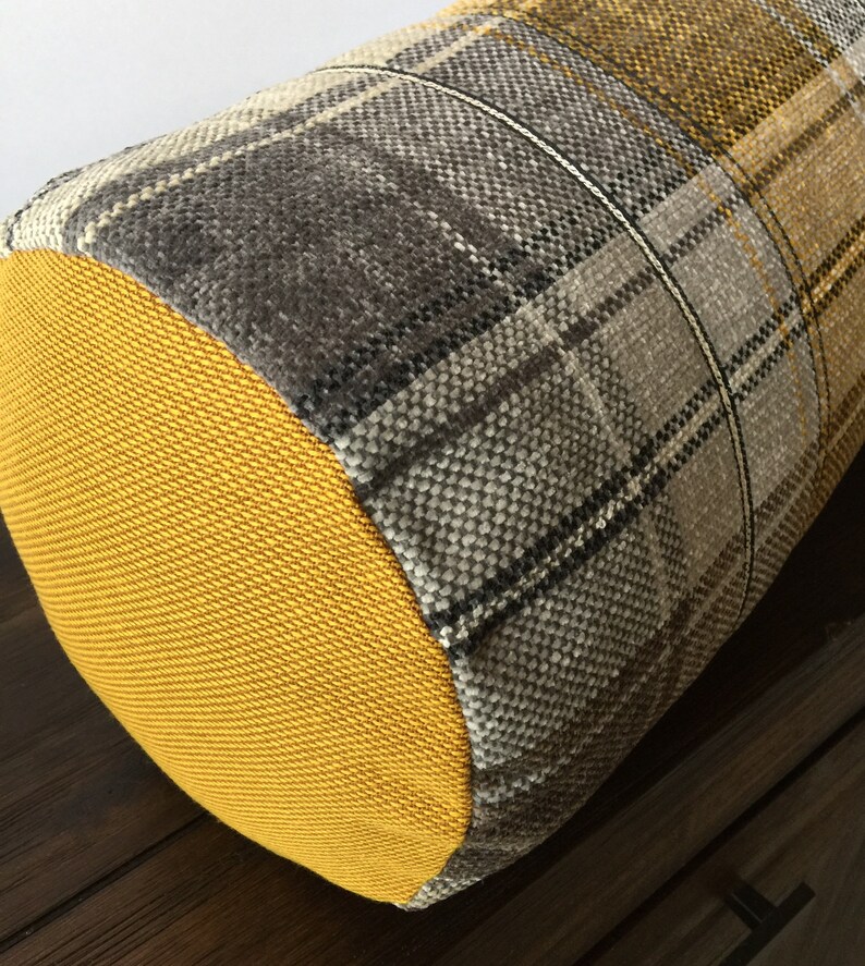 Plaid Bolster Pillow Cover Mustard Yellow Beige Dark Gray Etsy