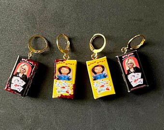 Chucky Earrings, Chucky Box, Horror Earrings, Horror Movie Earrings, Childs Play Chucky, Chucky and Bride, Chucky Doll Box, Chucky Gift,