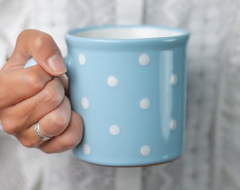 Stoneware Coffee Mug | Large Coffee Mug | Cute Mug | Sky Blue Polka Dot EXTRA LARGE Mug, Handmade Pottery Unique Coffee Mug Tea Lovers Gift