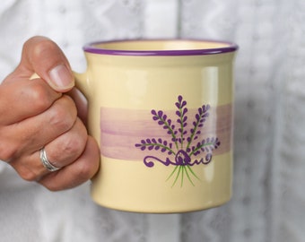 Handmade Stoneware Coffee Mug | Purple Lavender Floral, 17.5oz