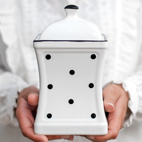 White Cookie Jar Kitchen Canister Decorative Ceramic Etsy