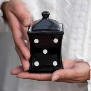 Black Spice Jar | Kitchen Canister | Storage Jar, Unique Handmade Pottery White Polka Dot Ceramic Canister, Housewarming, Christmas Gift