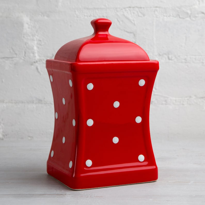 Red Cookie Jar Kitchen Canister Decorative Ceramic Handmade Etsy UK