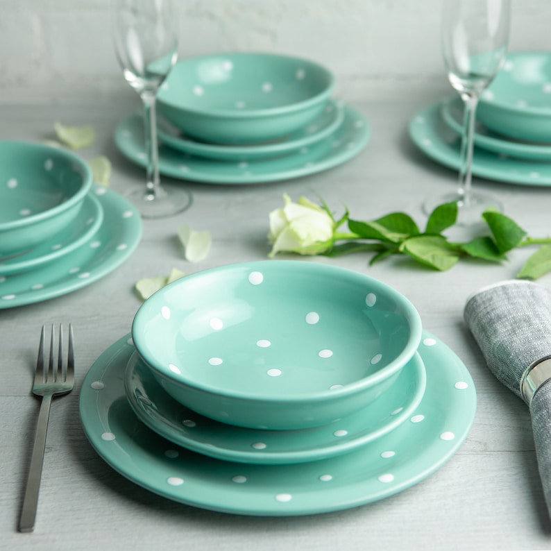 Dinnerware Set Pottery Dinnerware Handmade Ceramic Teal Etsy