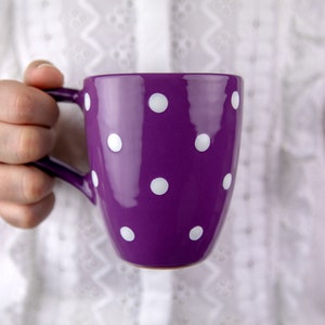Cute Mug | Ceramic Coffee Mug | Purple Polka Dot Stoneware Coffee Mug, Handmade Pottery Unique Coffee Mug for Tea Lovers, Christmas Gift