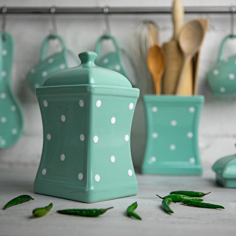 Teal Kitchen Set Canisters Spice Jars Butter Dish Cruet Etsy