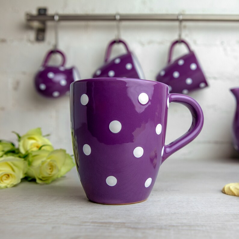 Cute Mug Ceramic Coffee Mug Purple Polka Dot Stoneware Etsy UK