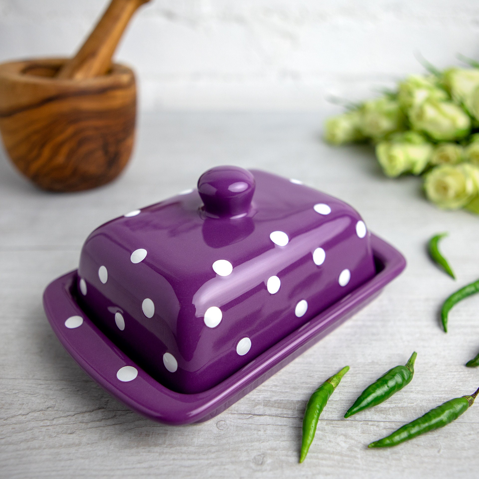Purple Covered Butter Dish With Lid Ceramic Butter Keeper Etsy UK