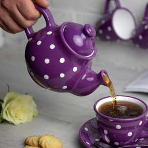 Purple Ceramic Tea Set, Handmade Teapot Set, SMALL Teapot, Milk Jug, Sugar Bowl Set, Stoneware Pottery with White Polka Dot image 4