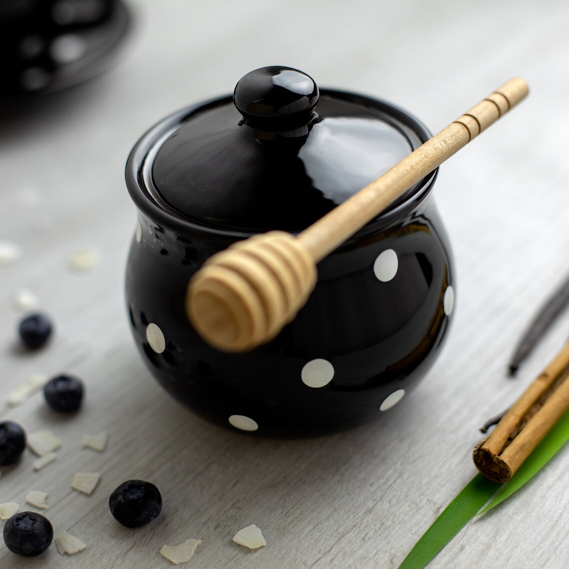 Black Honey Pot Sugar Bowl With Lid Handmade Ceramic Etsy