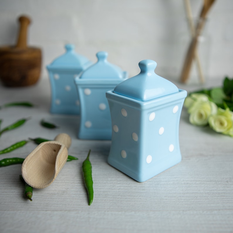 Light Sky Blue White Spice Jars Kitchen Canisters Storage Etsy
