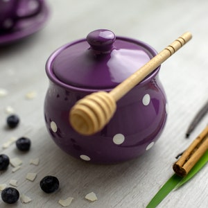 Purple Ceramic Tea Set, Teapot Set, LARGE Teapot, Milk Jug, Sugar Bowl Set, Handmade Stoneware Pottery with White Polka Dot image 6