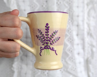 Lavender Latte Mug | Stoneware Coffee Mug | Handmade Purple Floral Pottery Mug | Ceramic Mug for Coffee Lovers, Cute Mug, Christmas Gift